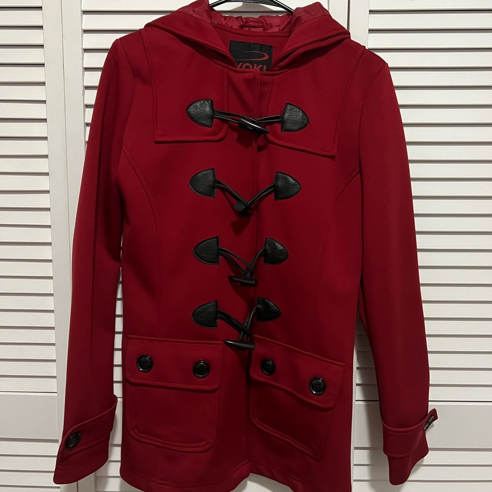 Yoki Women's Red Hooded Trench Coat